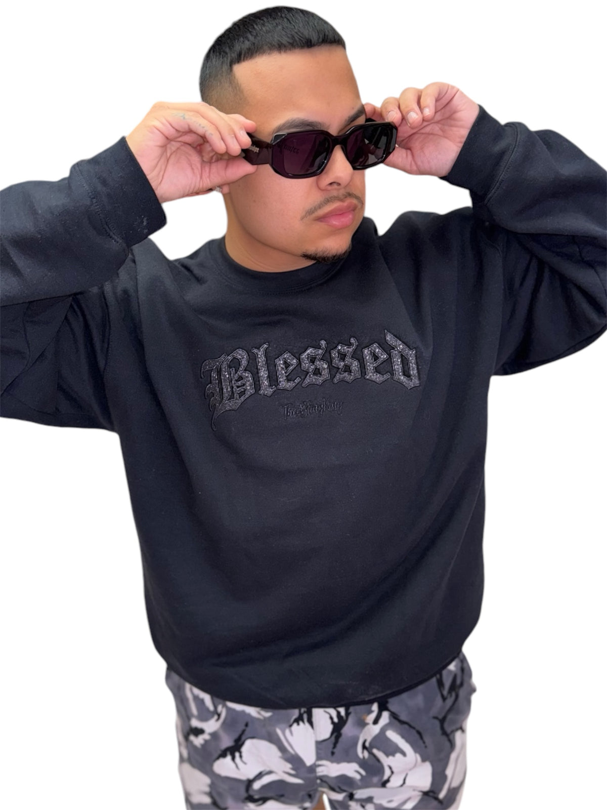 BLESSED BY THE BEST EMB. CROPPED CREWNECK - CHARCOAL